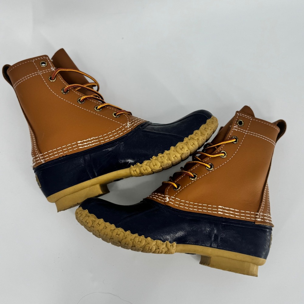 LL Bean 8" Bean Boots Tan Navy Waterproof Women's Size 6 Medium Width - Picture 5 of 11